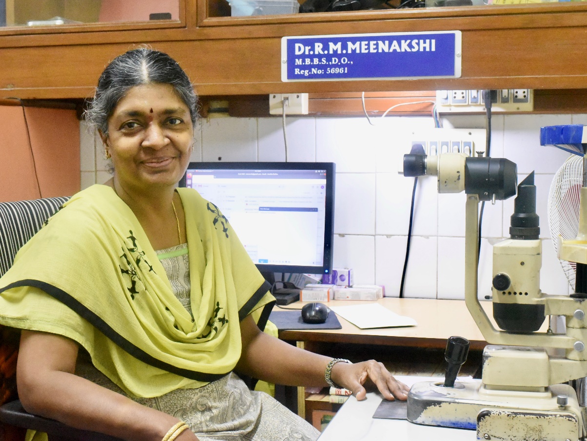 Dr. R.M. Meenakshi, Consultant Ophthalmologist, at her consultation desk.