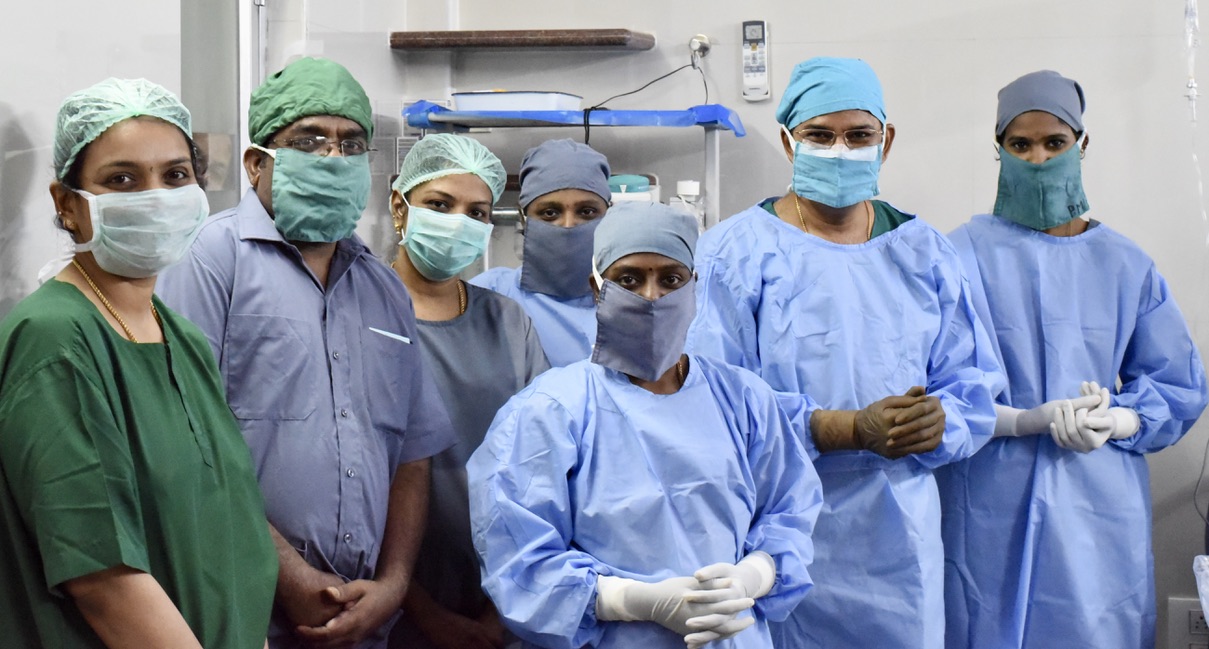 The HCEH surgical team in the operating theatre, ready for cataract surgery.